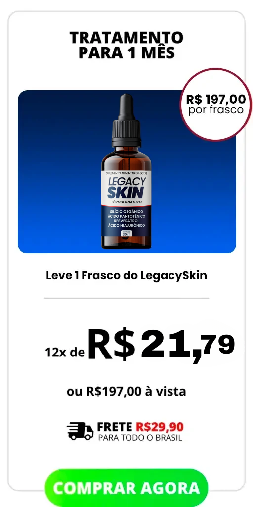 Imagem de 1 unidade do Legacy Skin, gotas anti-idade desenvolvidas para reduzir rugas e flacidez. Produto oficial, fácil de usar, indicado para quem busca pele mais firme, hidratada e rejuvenescida. Compre agora e perceba resultados visíveis em poucas semanas